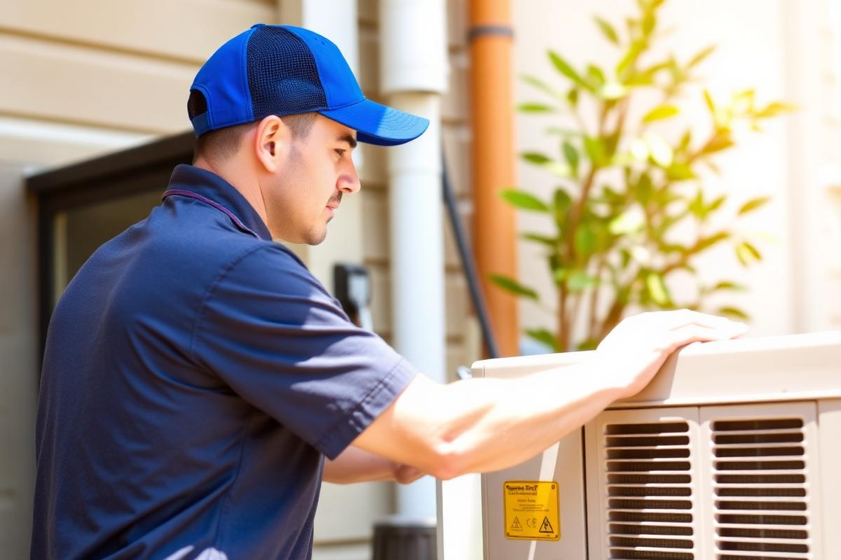 Example HVAC website showing a technician servicing an outdoor air conditioning unit